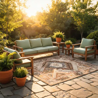 Outdoor patio rug and seating